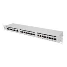 Intellinet 24-Port Cat6a Patchpanel, geschirmt, 24 Ports, FTP, 1 HE, Klemmleisten mit 90 Grad abgewinkelten Kabeleinführungen, grau - Patch Panel - RJ-45 X 24 - Grau - 1U - 48.3 cm (19`) - (0766623720854)