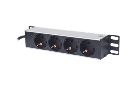 Intellinet 10` 4-fach Steckdosenleiste, Schutzkontakt, Power-LED, ohne Überspannungsschutz, 1,8 m Stromkabel, 1 HE - Steckdosenleiste (Rack - einbaufähig) - (0766623714020)