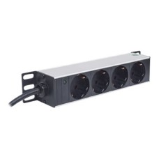 Intellinet 10` 4-fach Steckdosenleiste, Schutzkontakt, Power-LED, ohne Überspannungsschutz, 1,8 m Stromkabel, 1 HE - Steckdosenleiste (Rack - einbaufähig) - (0766623714020)