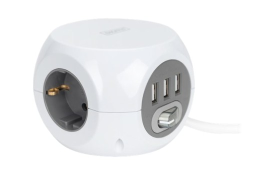 DIGITUS 3-fach Steckdosenwürfel mit 3 USB-Anschlüssen - (4016032474388)