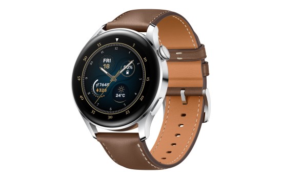 Huawei Watch 3 - Classic Edition - 46 mm - Edelstahl - intelligente Uhr mit Riemen - Leder - braun - Anzeige 3.6 cm (1.43`) - (6941487218868)