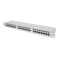 Intellinet 24-Port Cat6a Patchpanel, geschirmt, 24 Ports, FTP, 1 HE, Klemmleisten mit 90 Grad abgewinkelten Kabeleinführungen, grau - Patch Panel - RJ-45 X 24 - Grau - 1U - 48.3 cm (19`) - (0766623720854)