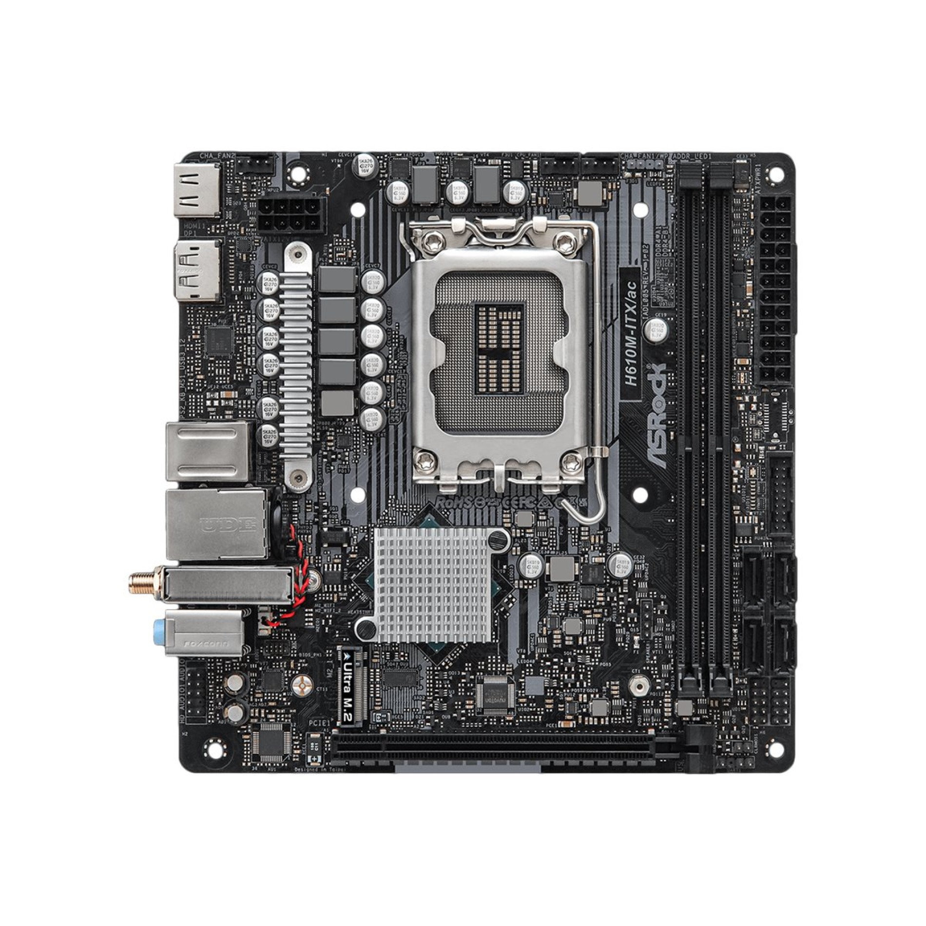 ASRock H610M-ITX/ac - Motherboard - Mini-ITX - LGA1700-Sockel - H610 Chipsatz - USB 3.2 Gen 1 - Bluetooth, Gigabit LAN, Wi-Fi - Onboard-Grafik (CPU erforderlich) - (4710483936951)