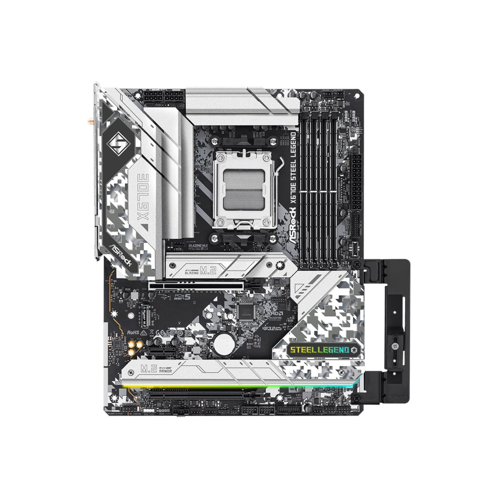 ASRock X670E Steel Legend - Motherboard - ATX - Socket AM5 - AMD X670 Chipsatz - USB 3.2 Gen 1, USB 3.2 Gen 2, USB-C 3.2 Gen2, USB-C 3.2 Gen 2x2 - Bluetooth, Gigabit LAN, 2.5 Gigabit LAN, Wi-Fi 6 - Onboard-Grafik (CPU erforderlich) - (4710483940323)