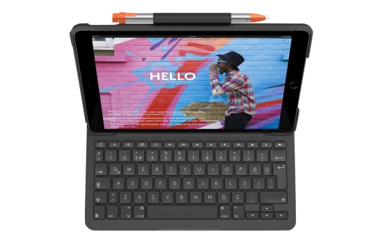 Logitech Slim Folio - Tastatur und Foliohülle - Bluetooth - QWERTZ - Deutsch - Graphite - für Apple 10.2-inch iPad (7. Generation, 8. Generation) - (5099206088252)