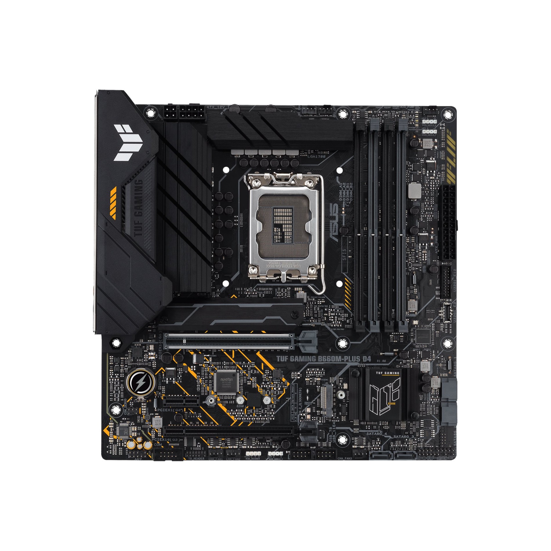 ASUS TUF GAMING B660M-PLUS D4 - Motherboard - micro ATX - LGA1700-Sockel - B660 Chipsatz - USB-C Gen1, USB 3.2 Gen 1, USB 3.2 Gen 2, USB-C Gen 2x2 - 2.5 Gigabit LAN - Onboard-Grafik (CPU erforderlich) - (4711081516897)
