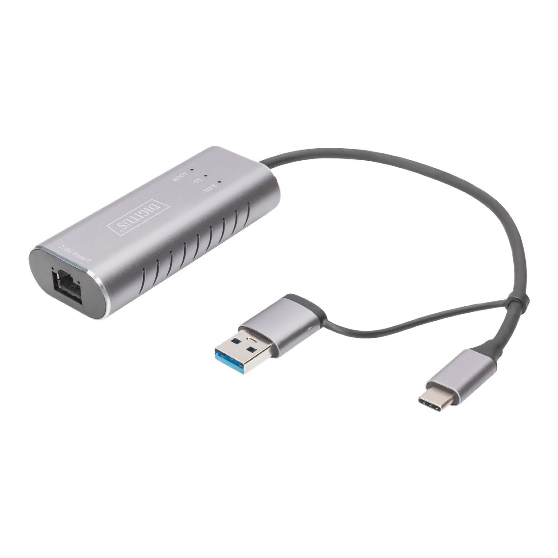 DIGITUS USB Type-C Gigabit Ethernet Adapter 2.5G, USB-C + USB A (USB3.1/3.0) - (4016032473572)