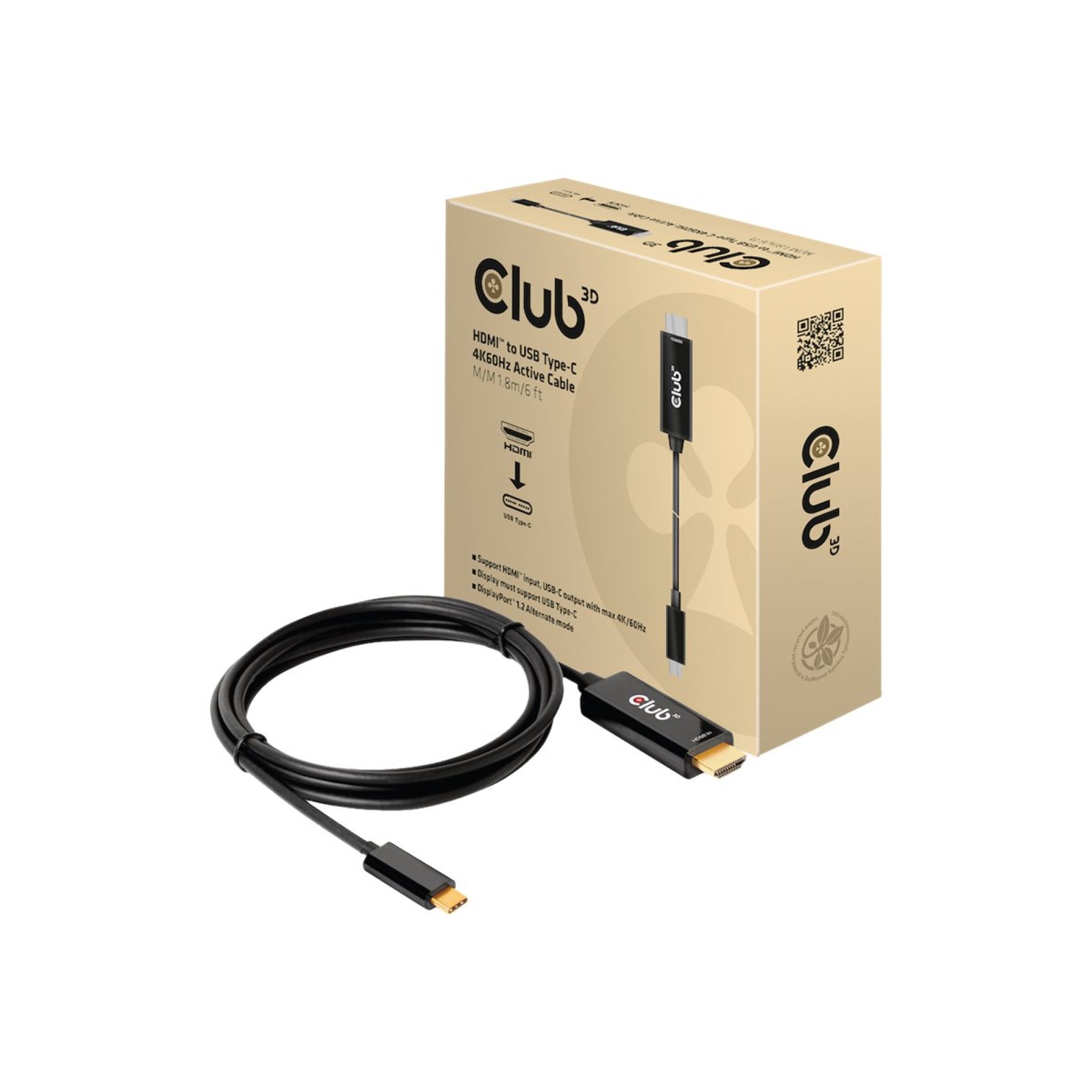 Club 3D Adapterkabel - HDMI männlich zu USB-C männlich - 1.8 m - aktiv, unterstützt 4K 60 Hz (4096 x 2160) - (8719214472054)