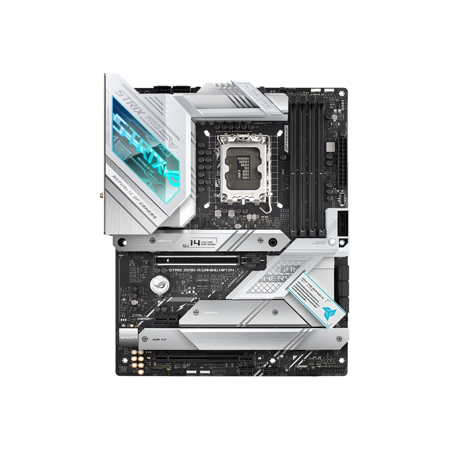 ASUS ROG STRIX Z690-A GAMING WIFI D4 - Motherboard - ATX - LGA1700-Sockel - Z690 Chipsatz - USB-C Gen2, USB 3.2 Gen 1, USB 3.2 Gen 2, USB-C Gen 2x2 - 2.5 Gigabit LAN, Wi-Fi 6, Bluetooth - Onboard-Grafik (CPU erforderlich) - (4711081446460)