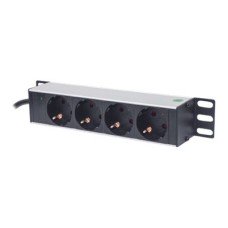 Intellinet 10` 4-fach Steckdosenleiste, Schutzkontakt, Power-LED, ohne Überspannungsschutz, 1,8 m Stromkabel, 1 HE - Steckdosenleiste (Rack - einbaufähig) - (0766623714020)