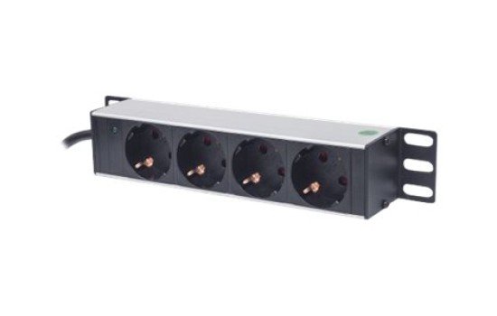 Intellinet 10` 4-fach Steckdosenleiste, Schutzkontakt, Power-LED, ohne Überspannungsschutz, 1,8 m Stromkabel, 1 HE - Steckdosenleiste (Rack - einbaufähig) - (0766623714020)