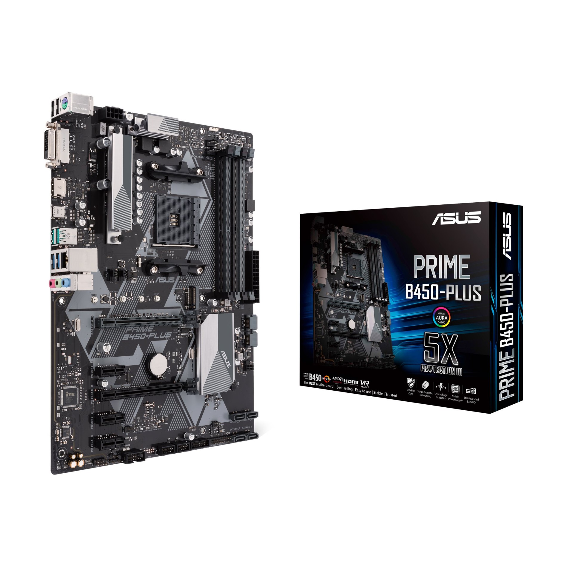 ASUS PRIME B450-PLUS - Motherboard - ATX - Socket AM4 - AMD B450 Chipsatz - USB 3.1 Gen 1, USB 3.1 Gen 2, USB-C Gen1 - Gigabit LAN - Onboard-Grafik (CPU erforderlich) - (4718017075671)